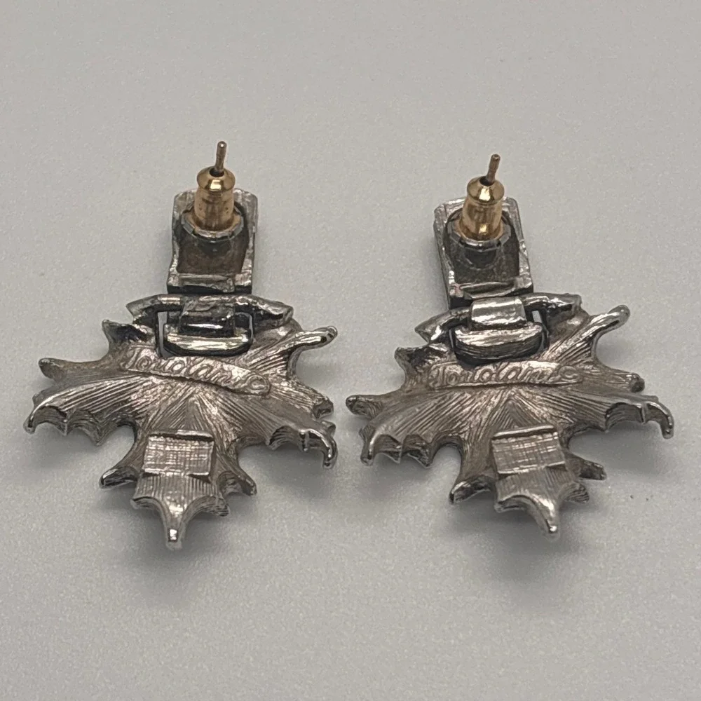 Tortolani Earrings Womens Silver Tone Leaf Clip On Vintage Statement Jewelry Art